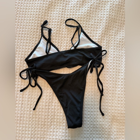 Women’s Black Ribbed Drawstring Bikini Set Size Small - Picture 8 of 10